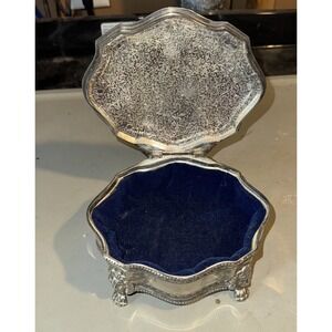 Vtg Sankyo Like Silver Plated Music Jewelry Trinket Box Hinged Footed Victorian